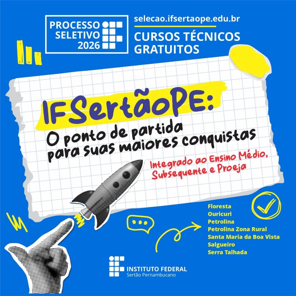 IFSertãoPE abre inscrições para cursos técnicos gratuitos em Serra Talhada e outras cidades do interior de Pernambuco